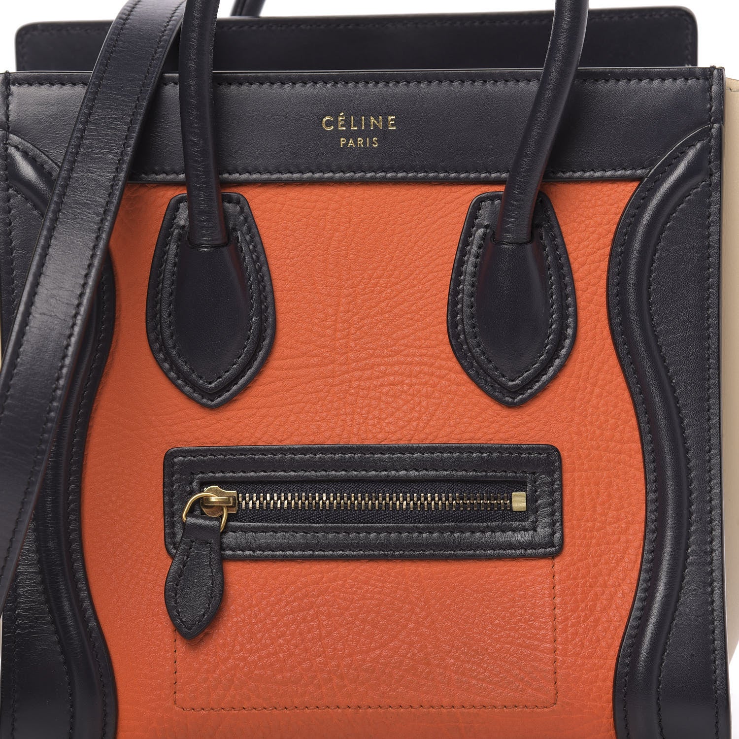 Celine Elephant Calfskin Nano Tri-Color Luggage Bright Orange 9 of 9