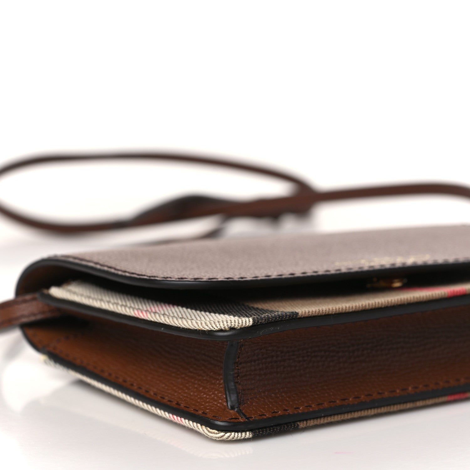 Burberry Grained Calfskin House Check Tartan Mix Hampshire Wallet On Chain Tan 9 of 9