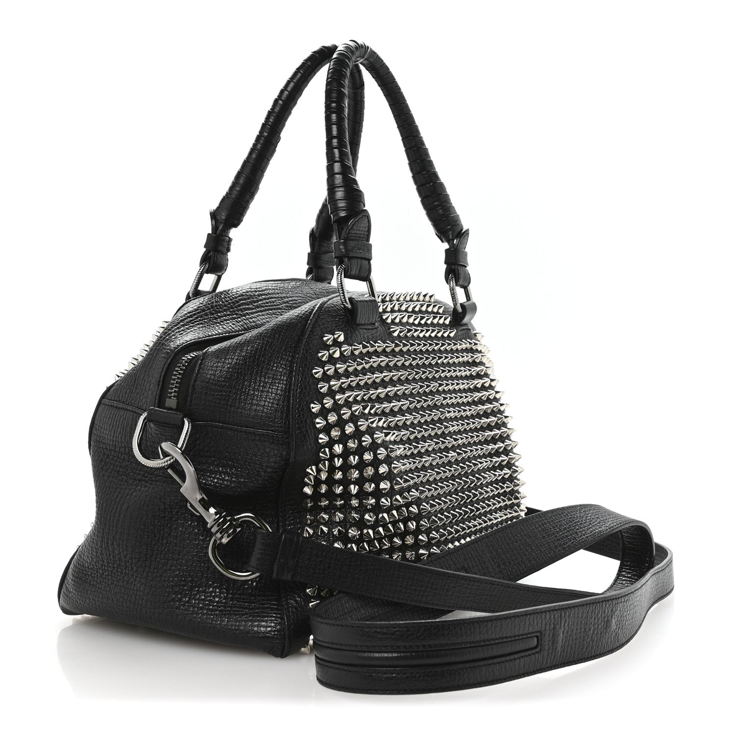 Grained Calfskin Studded Panettone Bowling Bag Black