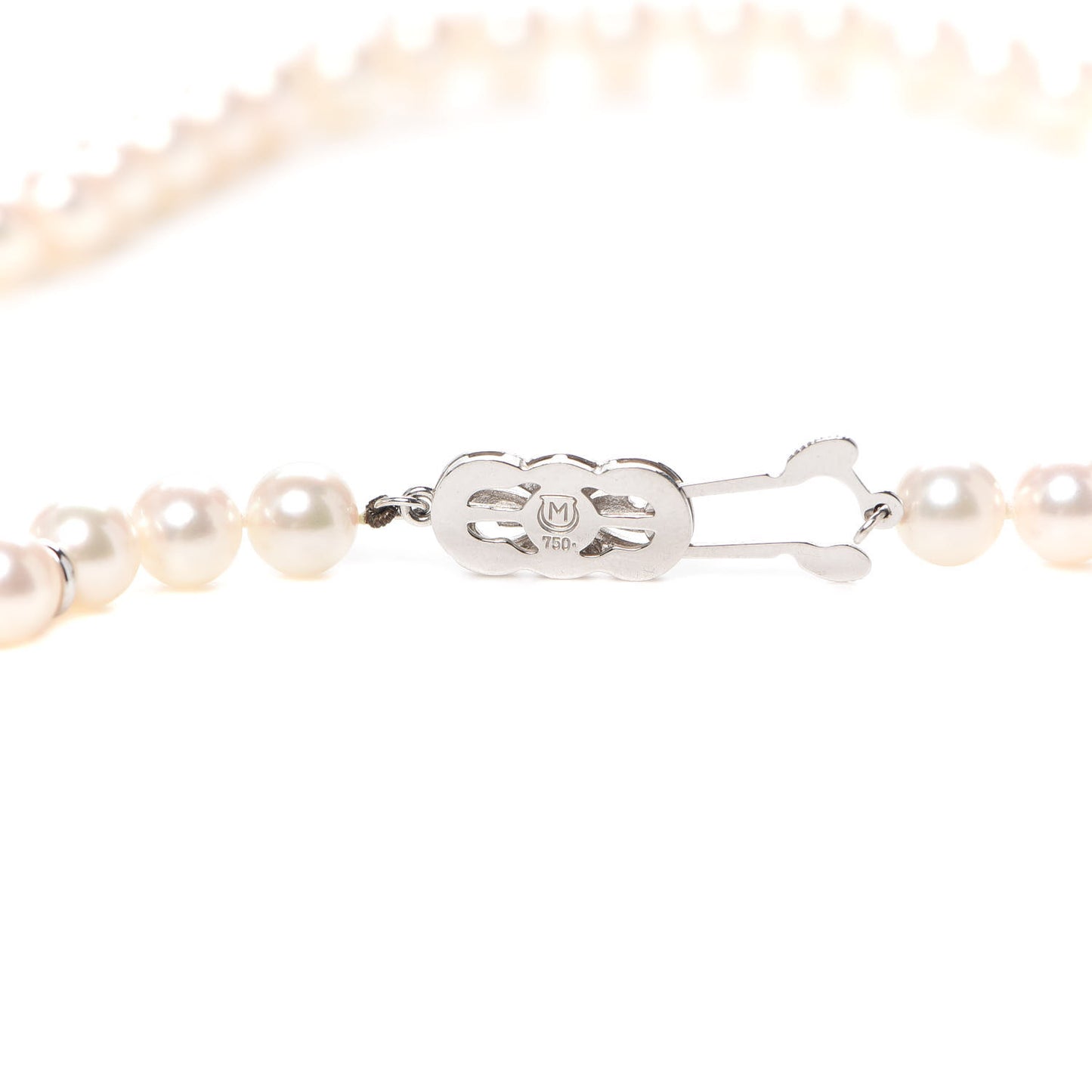 18K White Gold Diamond Akoya Pearl 7-7.5mm Strand Necklace 16"