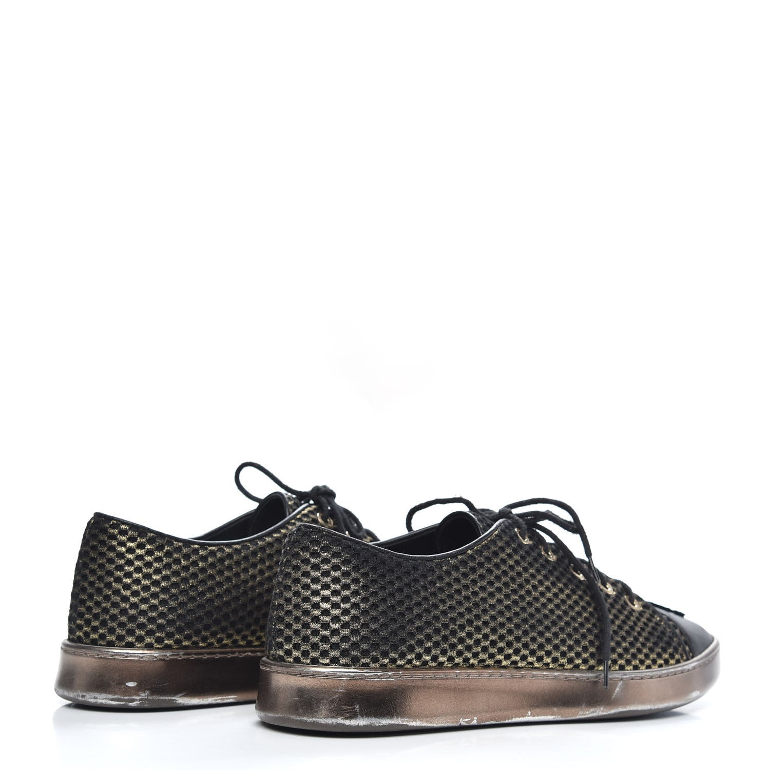 Chanel Fabric Mesh Lambskin Low Top Sneakers 38 Gold Black 4 of 7