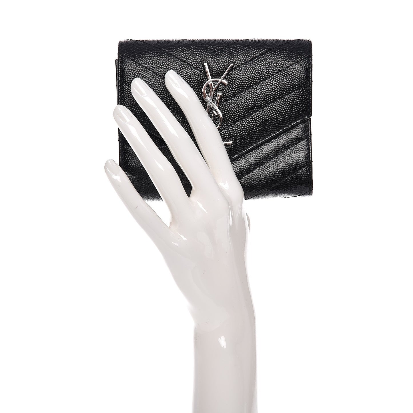 Grain De Poudre Matelasse Chevron Monogram Compact Tri Fold Wallet Black