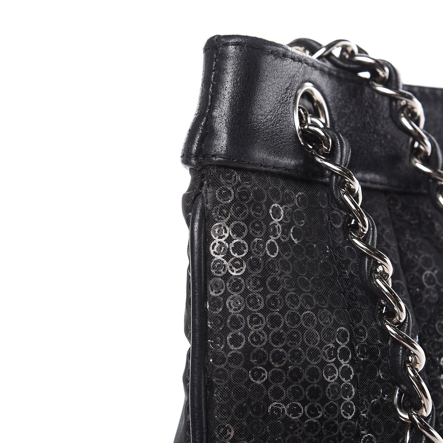 Calfskin Mesh Hidden Sequin CC Tote Black