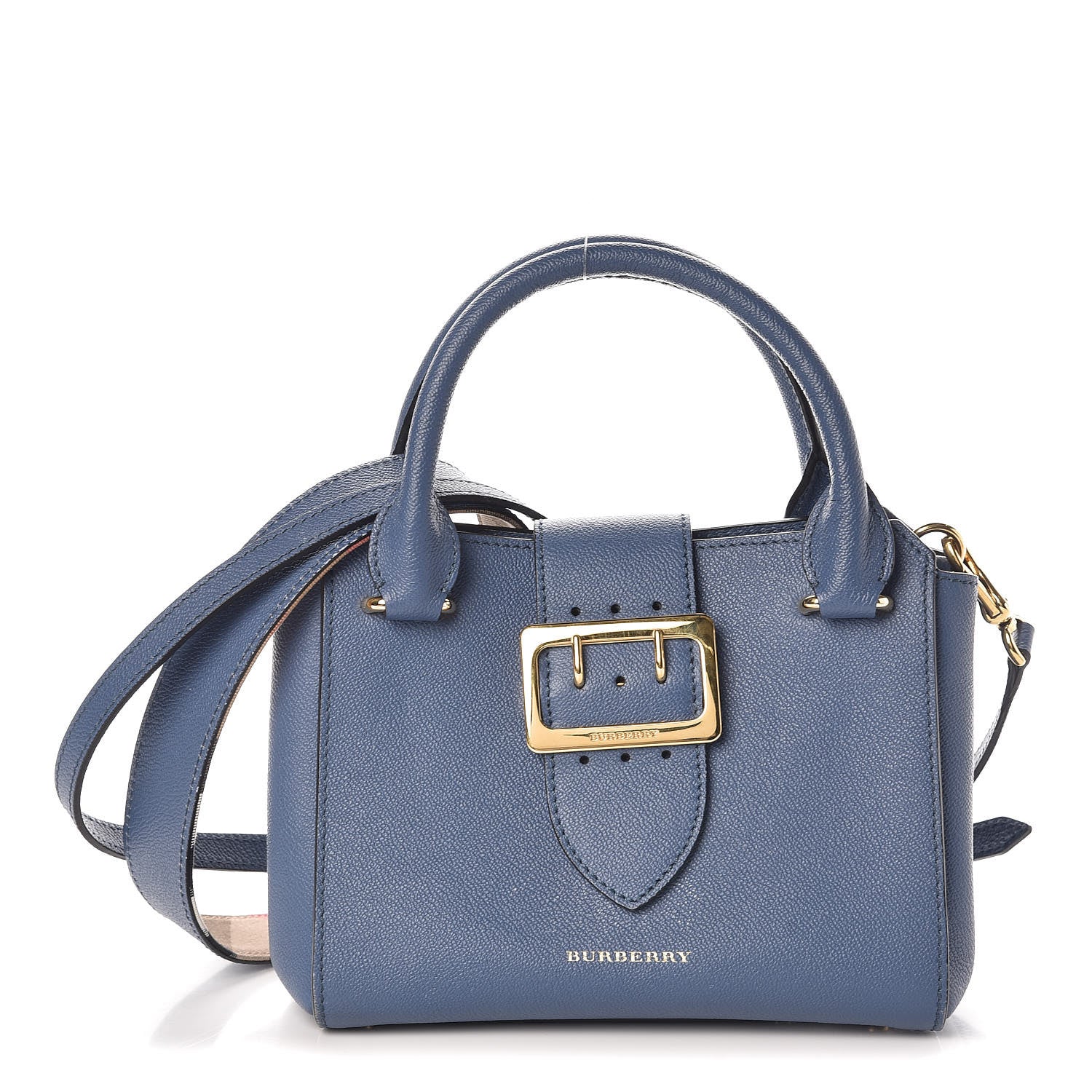 Burberry Soft Grain Calfskin Small Buckle Tote Steel Blue 1 of 10