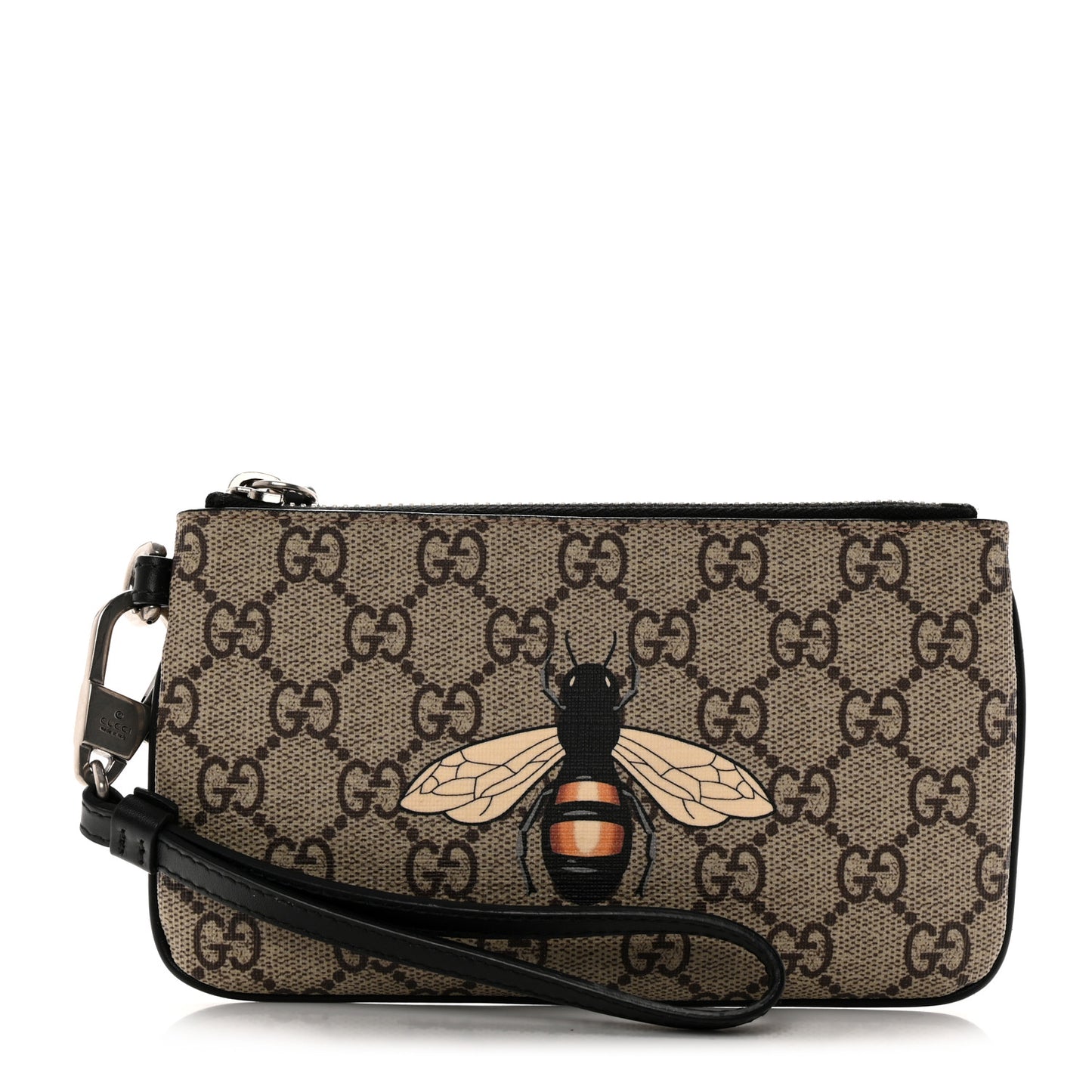 GG Supreme Monogram Bee Print Wrist Pouch Black