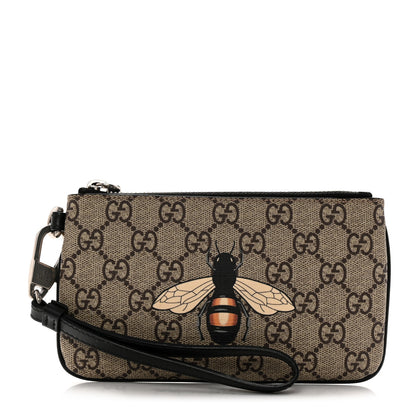 Gucci GG Supreme Monogram Bee Print Wrist Pouch Black 1 of 9