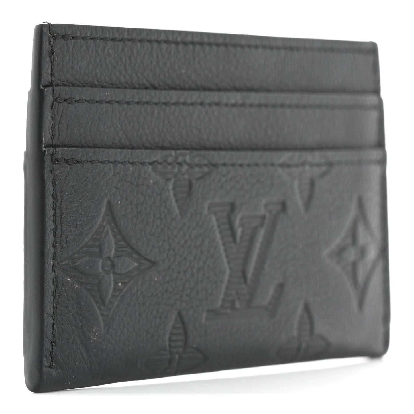 Calfskin Monogram Shadow Double Card Holder Black