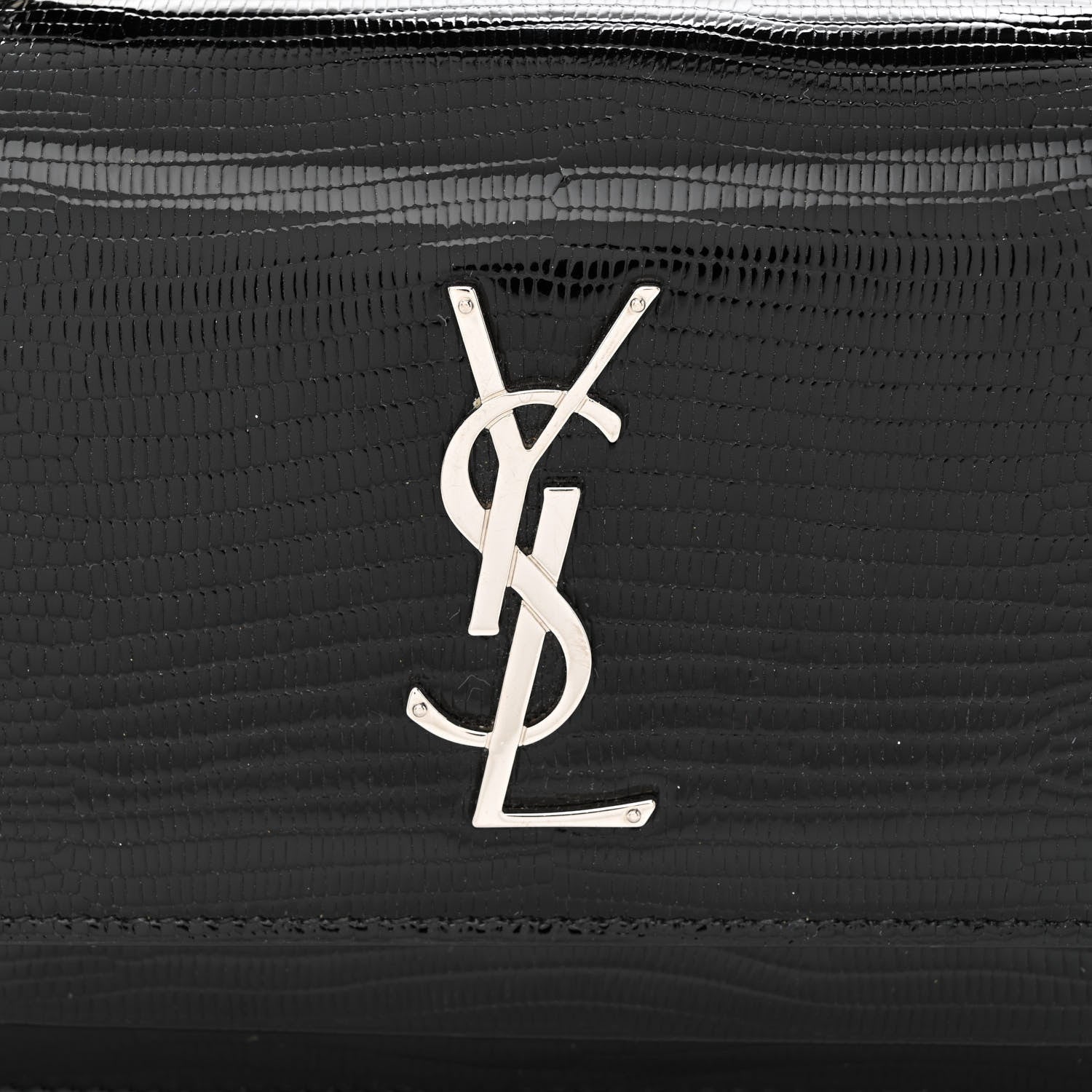 Saint Laurent Calfskin Lizard Embossed Monogram Sunset Chain Wallet Black 8 of 11