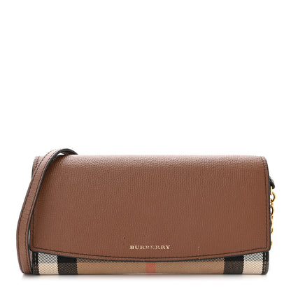 Burberry Derby Calfskin House Check Henley Wallet On Chain Tan 1 of 12