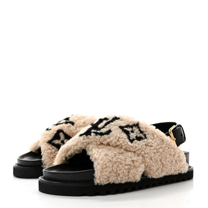 Louis Vuitton Shearling Paseo Sandals 38 Black 3 of 8