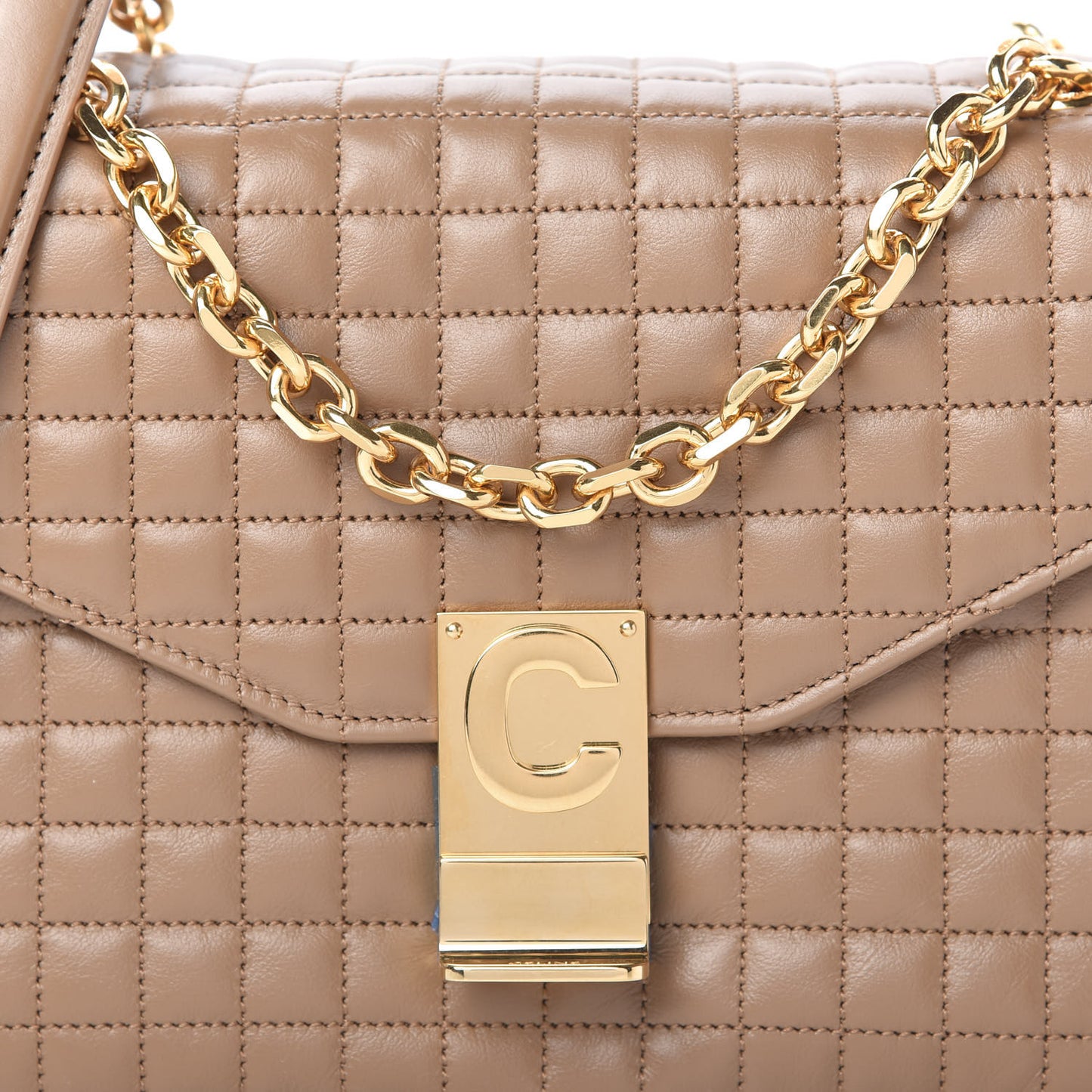 Calfskin Quilted Medium C Bag Camel
