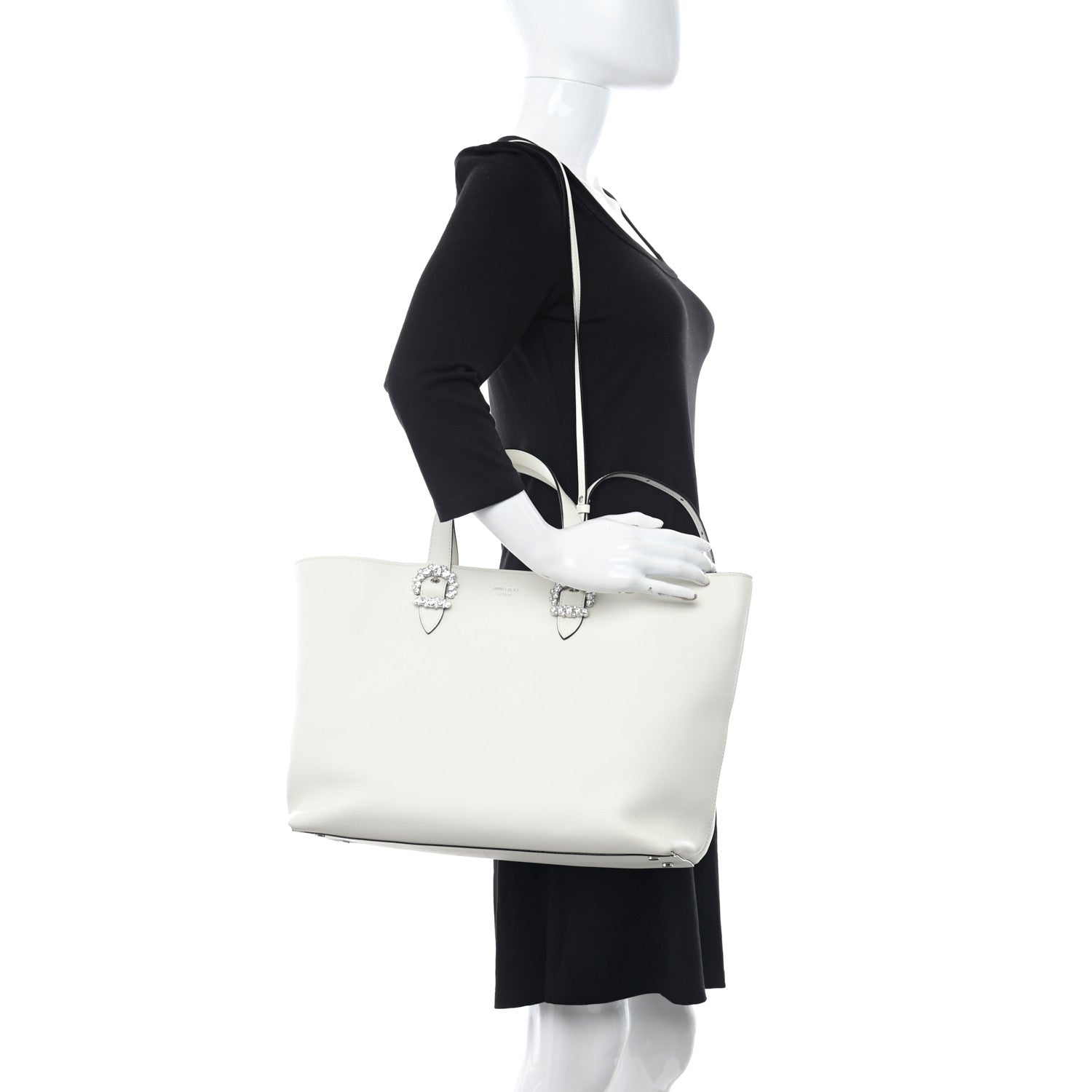 Jimmy Choo Smooth Calfskin Crystal Embellished Cheri Tote Latte 2 of 10