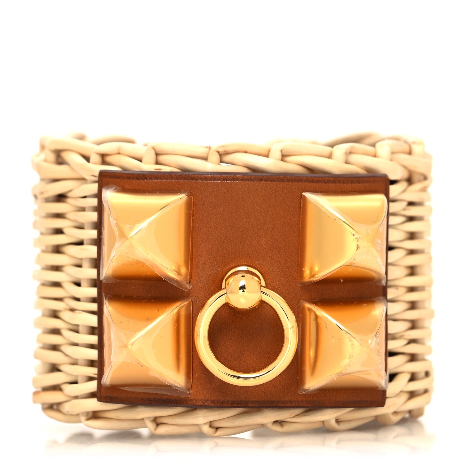 Hermes Wicker Barenia Medor Picnic Cuff Bracelet T2 Fauve 1 of 7