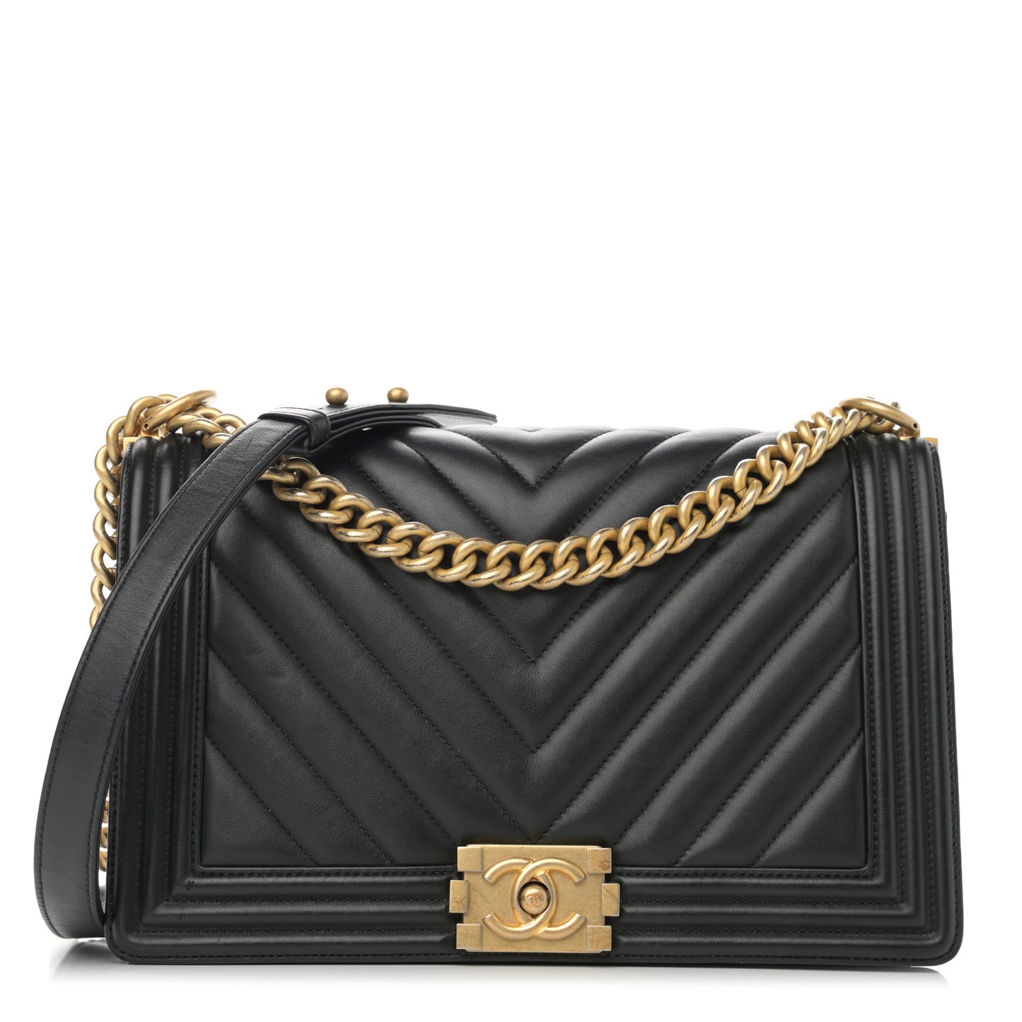 Calfskin Chevron Quilted New Medium Boy Flap Black
