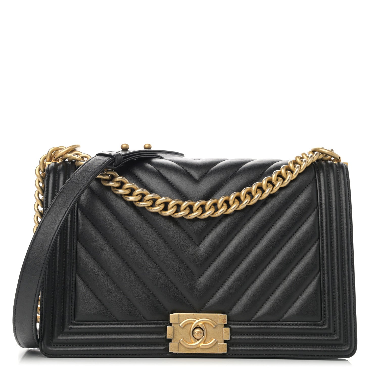 Chanel Calfskin Chevron Quilted New Medium Boy Flap Black 1 of 15