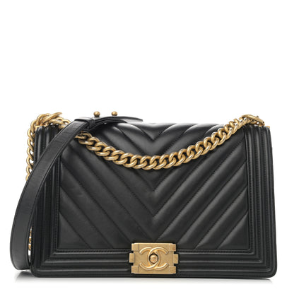 Chanel Calfskin Chevron Quilted New Medium Boy Flap Black 1 of 15