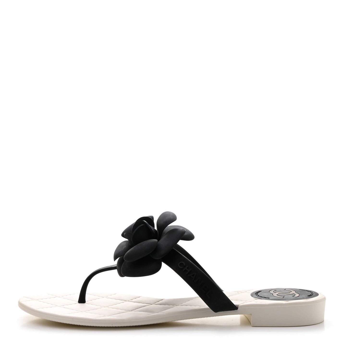Jelly Quilted Camellia Thong Sandals 38 White Black