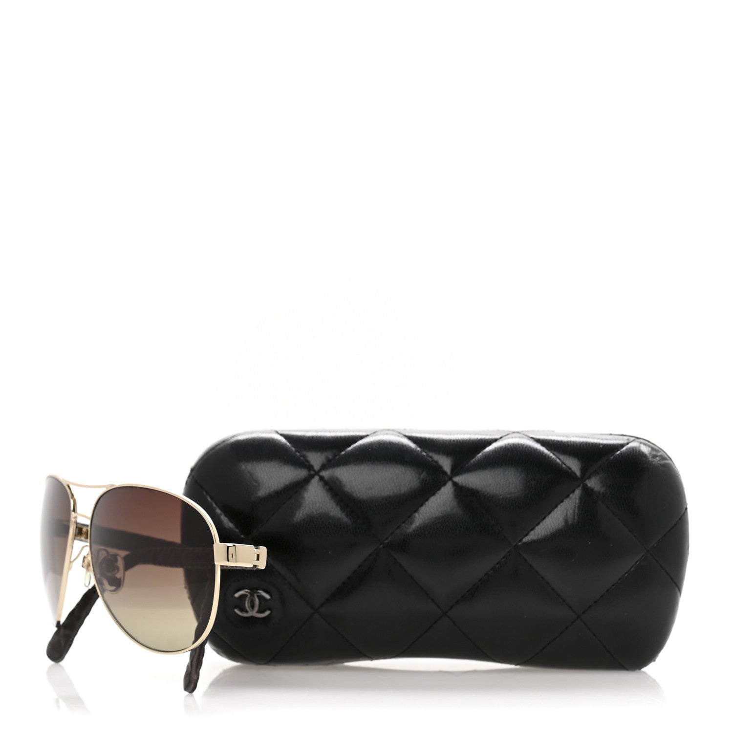 Chanel Metal Lambskin Quilted CC Pilot Summer Aviator Sunglasses 4204-Q Gold Brown 9 of 9