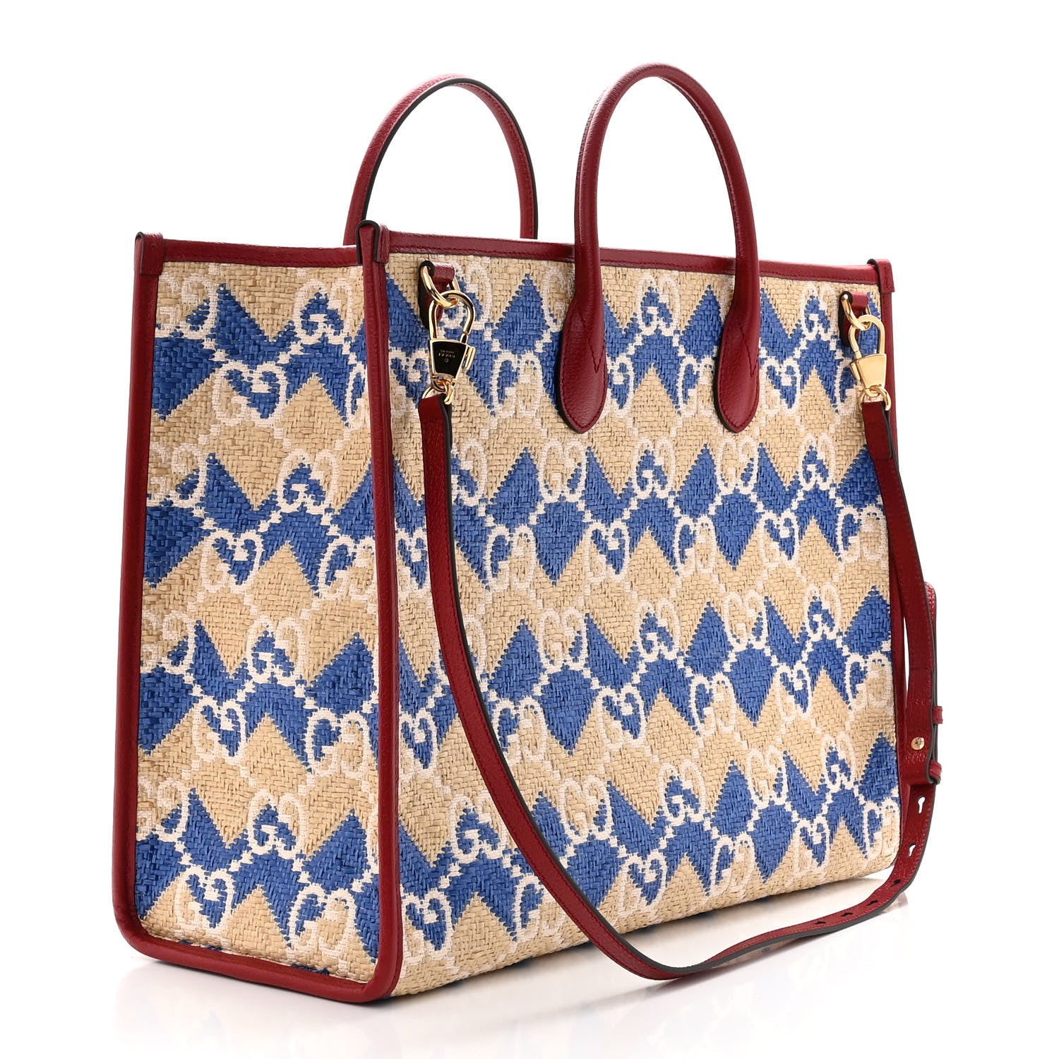 Gucci Raffia GG Monogram Hamptons Medium Tote Bag Beige Blue 2 of 10