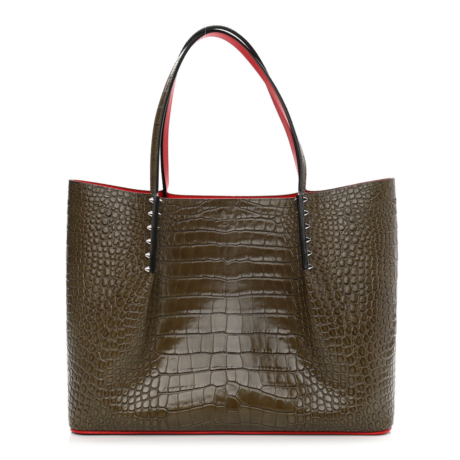 Christian Louboutin Crocodile Embossed Calfskin Spiked Large Cabarock Shopper Tote Silex 1 of 9