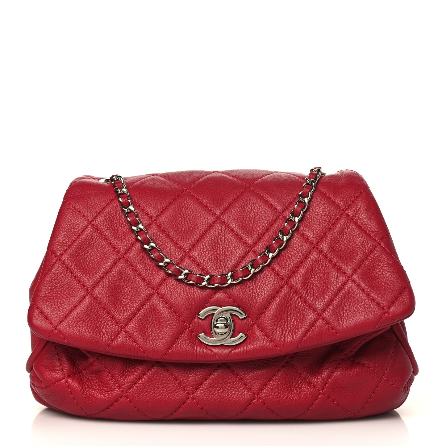 Calfskin Quilted CC Curvy Flap Red