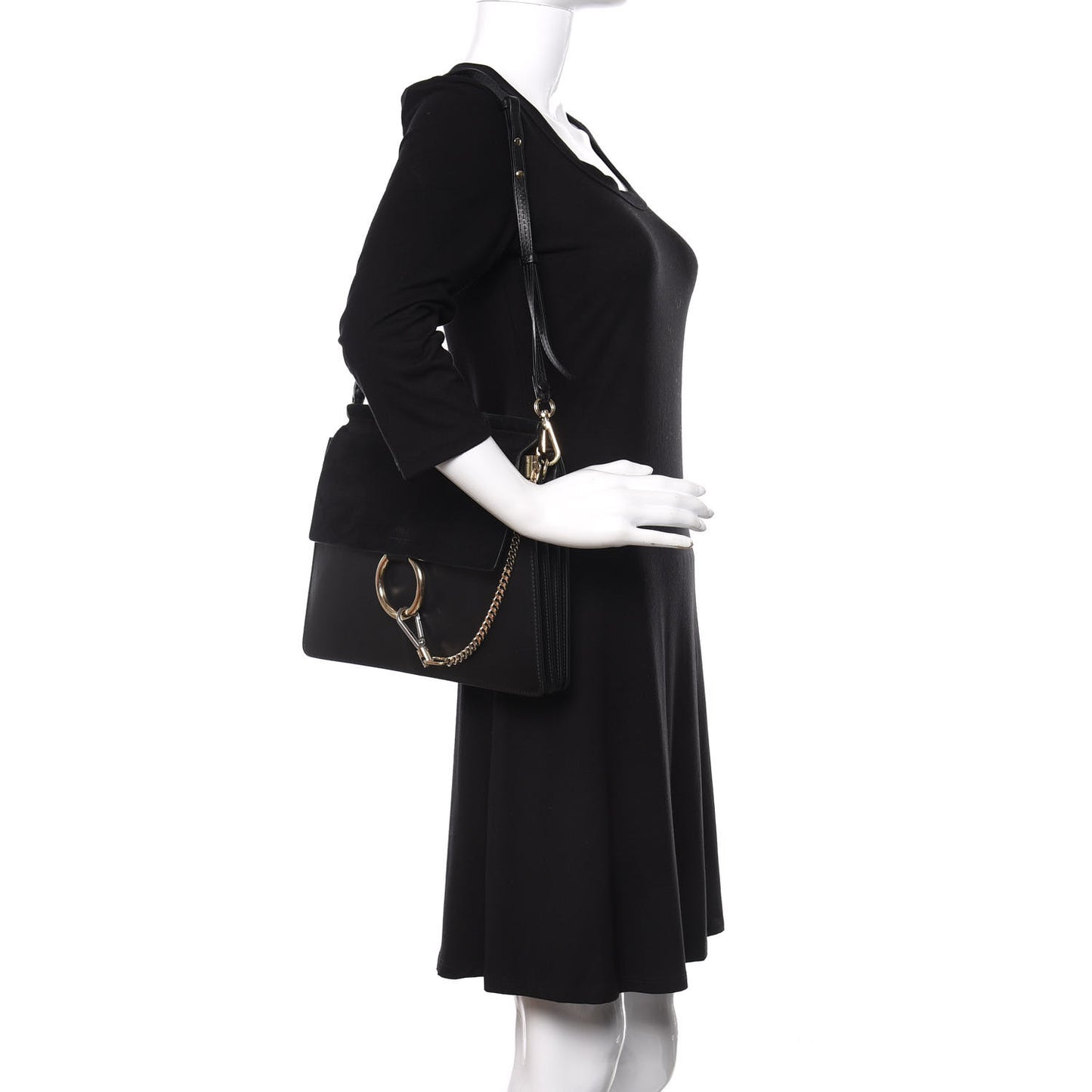 Suede Calfskin Medium Faye Shoulder Bag Black