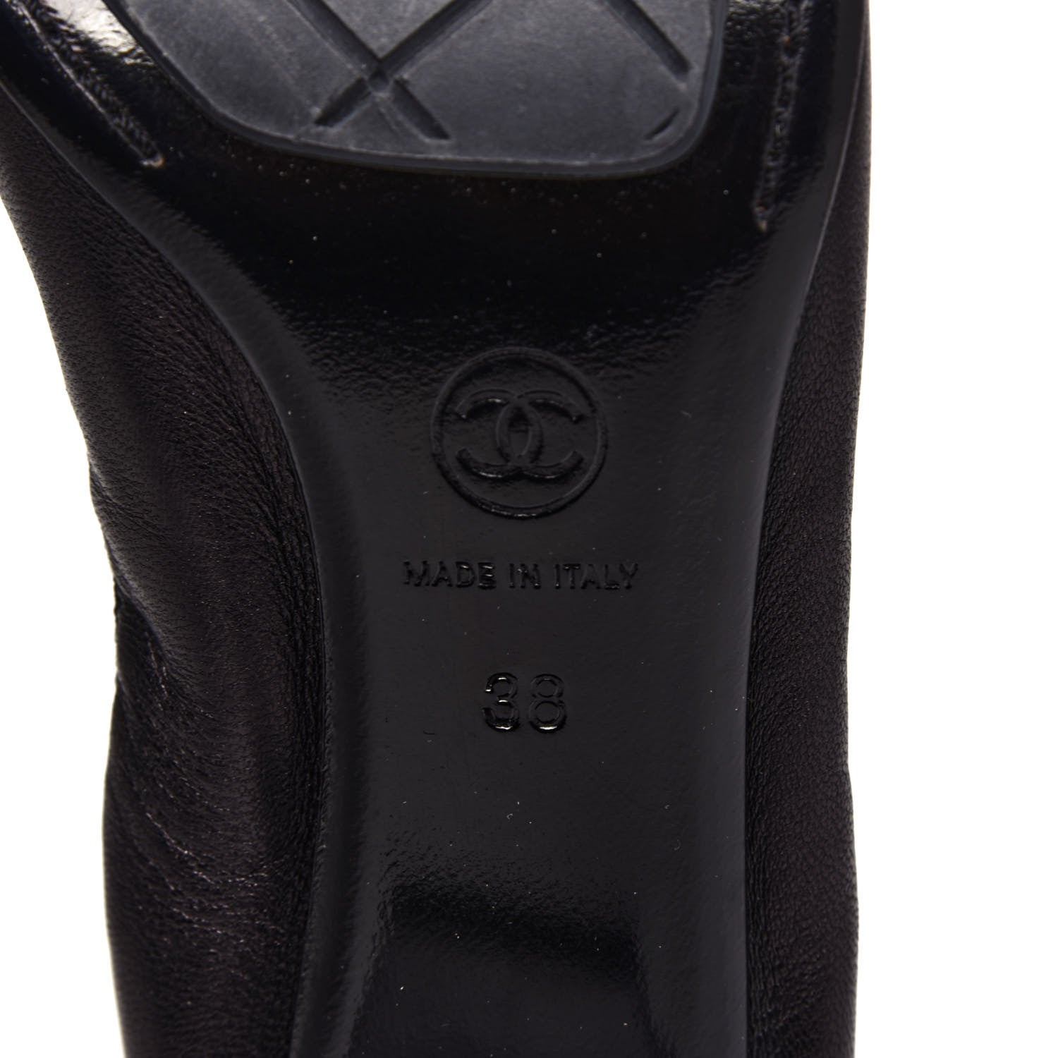 Chanel Lambskin Patent CC Elastic Stretch Pumps 38 Black 9 of 10