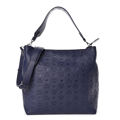 MCM Calfskin Ottomar Monogram Large Klara Hobo Navy Blue 1 of 10