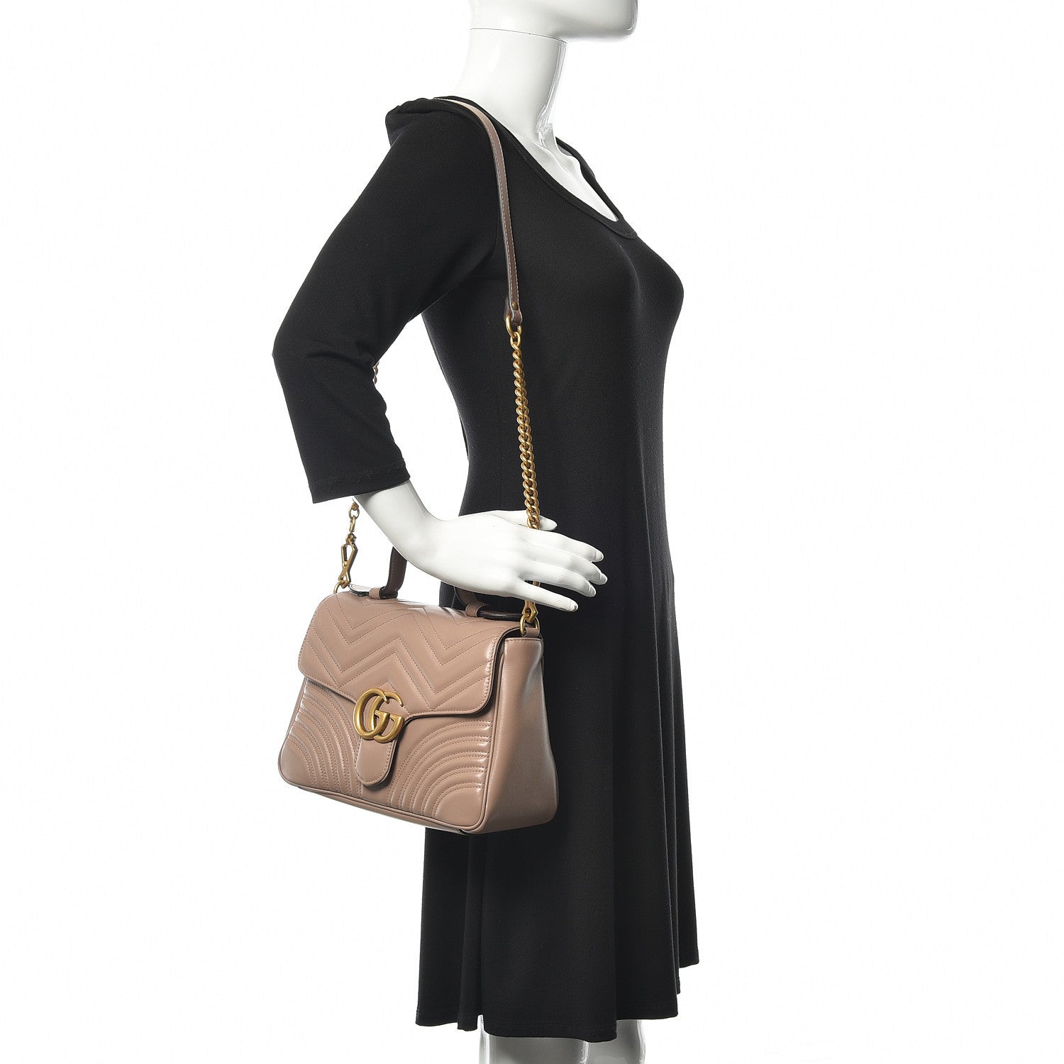 Gucci Calfskin Matelasse Small GG Marmont Top Handle Shoulder Bag Porcelain Rose 2 of 12
