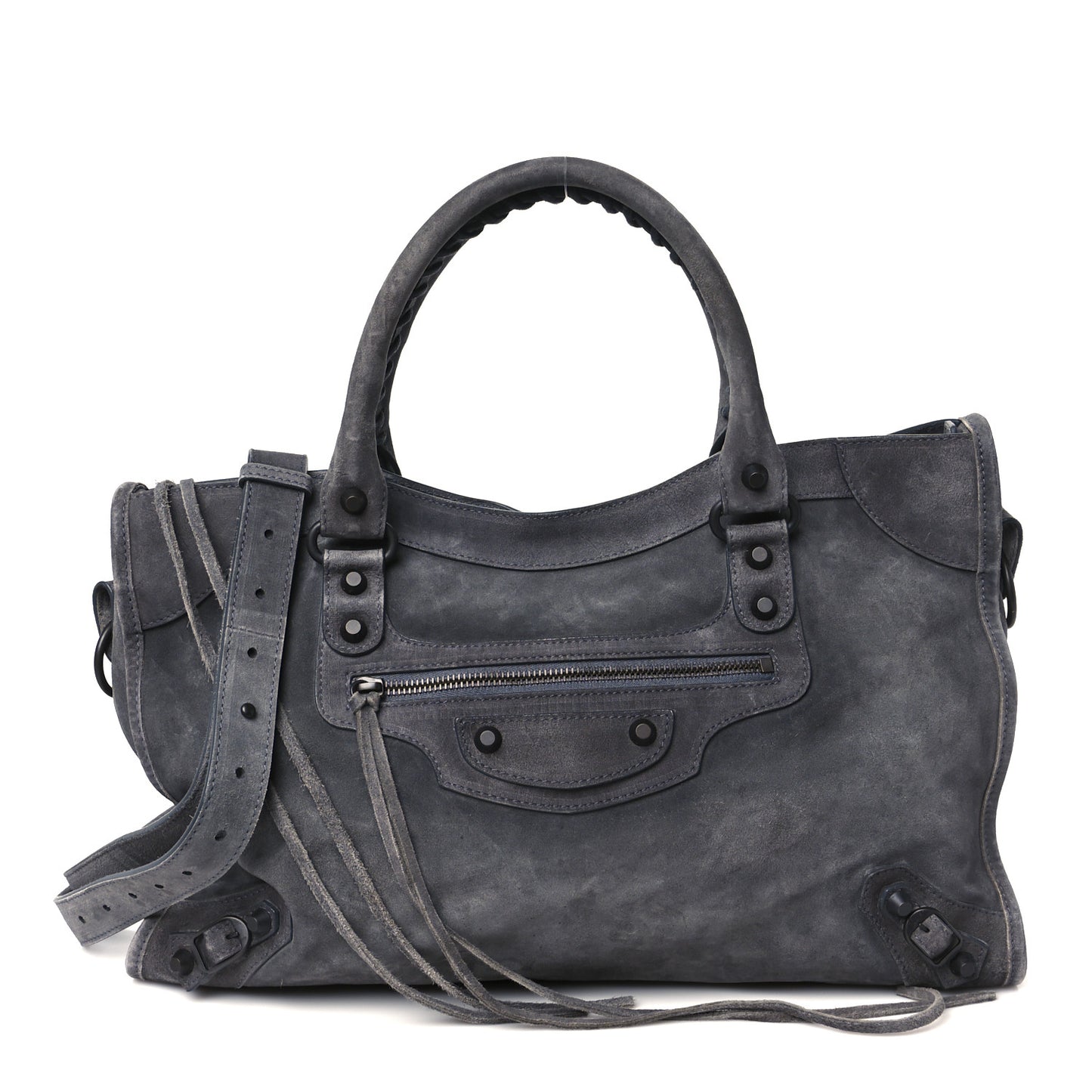 Waxed Suede Calfskin Classic Hardware Medium Le City Storm Grey