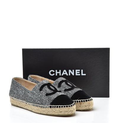 Chanel Tweed Velvet CC Espadrilles 37 Grey Black 10 of 10