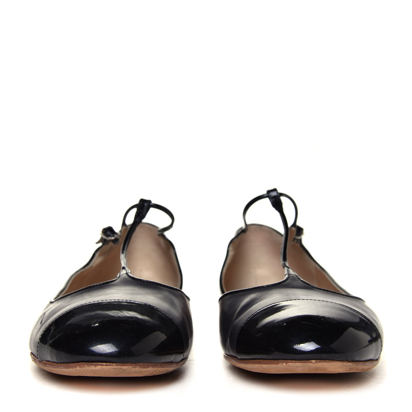 Lambskin Patent Cap Toe T Strap Flats 41 Black