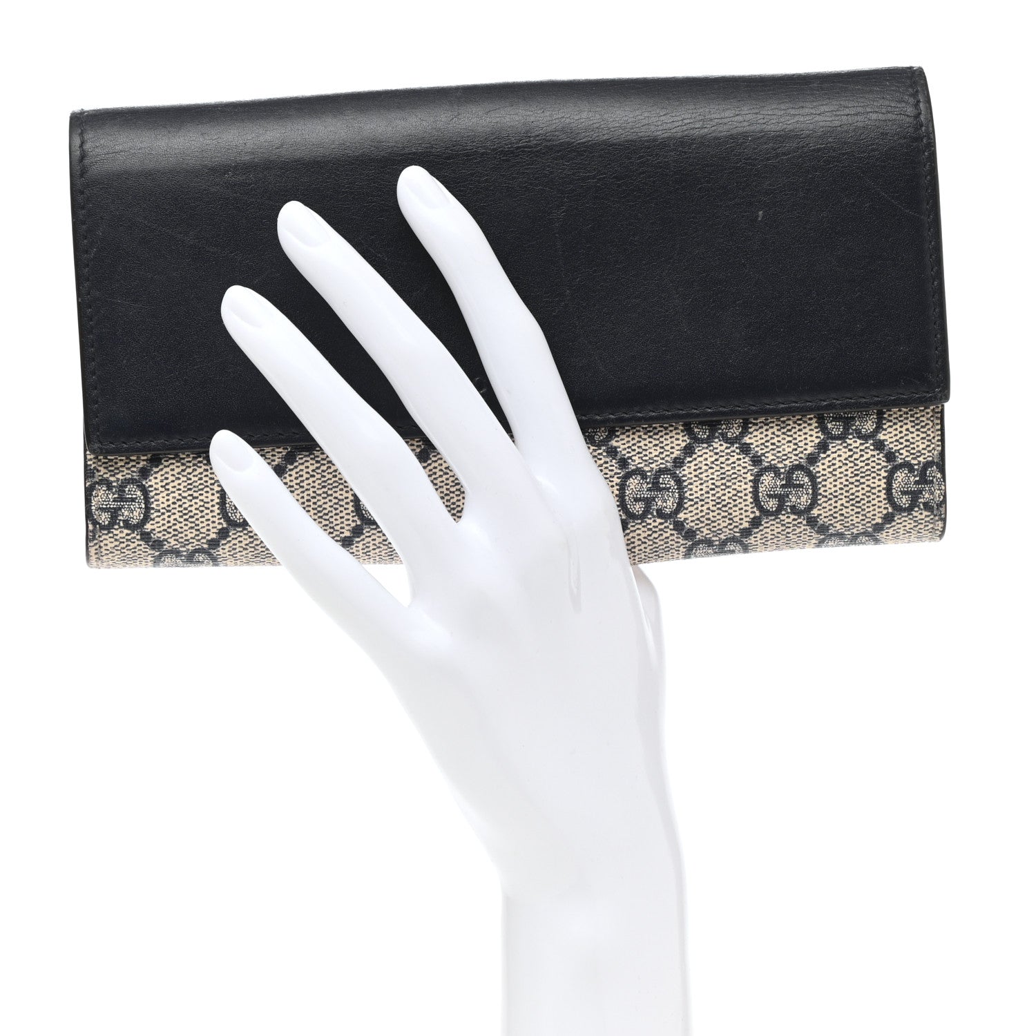 Gucci Calfskin GG Supreme Monogram Continental Wallet Black 2 of 9