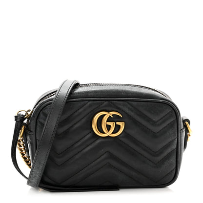 Gucci Calfskin Matelasse Mini GG Marmont Chain Shoulder Bag Black 1 of 13