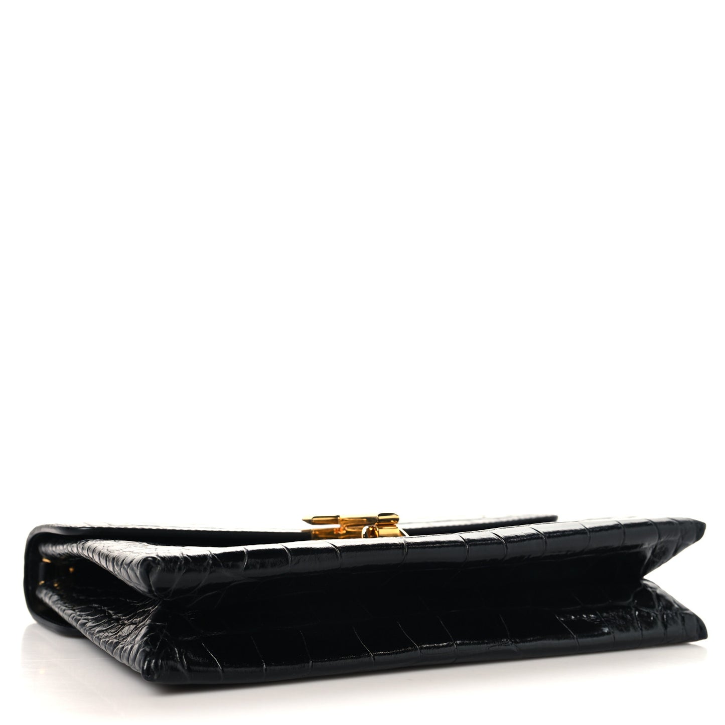 Calfskin Crocodile Embossed Medium Monarch Bag Black