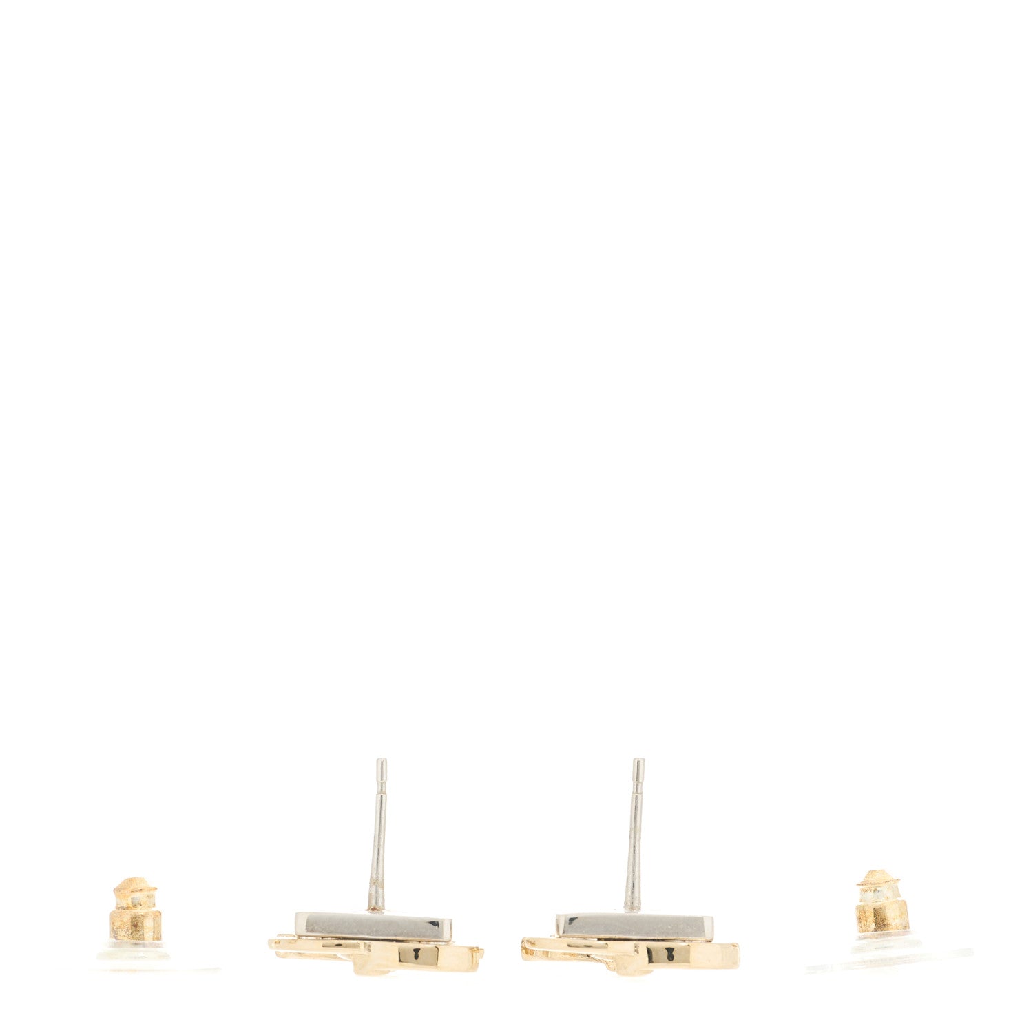 Chanel Metal Crystal Square CC Earrings Gold Silver 3 of 4