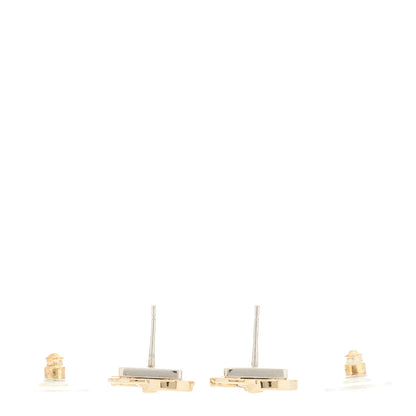 Chanel Metal Crystal Square CC Earrings Gold Silver 3 of 4