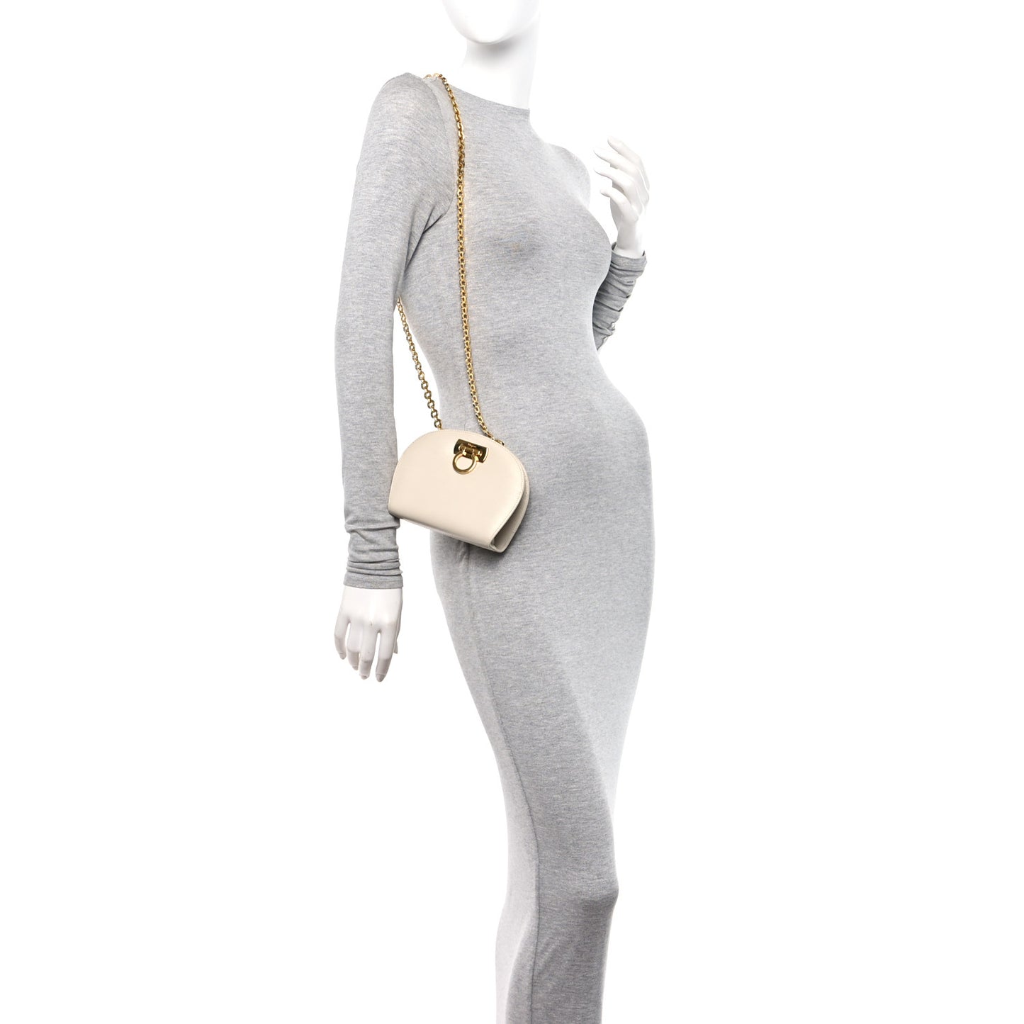 Calfskin Gancini Mini Chain Crossbody Ivory