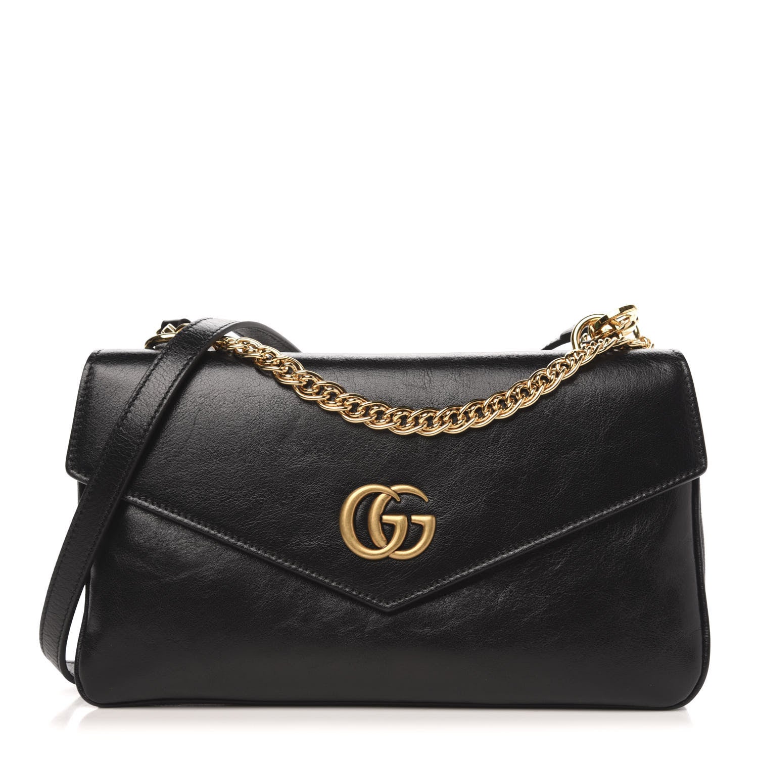 Gucci Calfskin Diagonal GG Medium Thiara Double Envelope Shoulder Bag Emerald Green Black 1 of 12