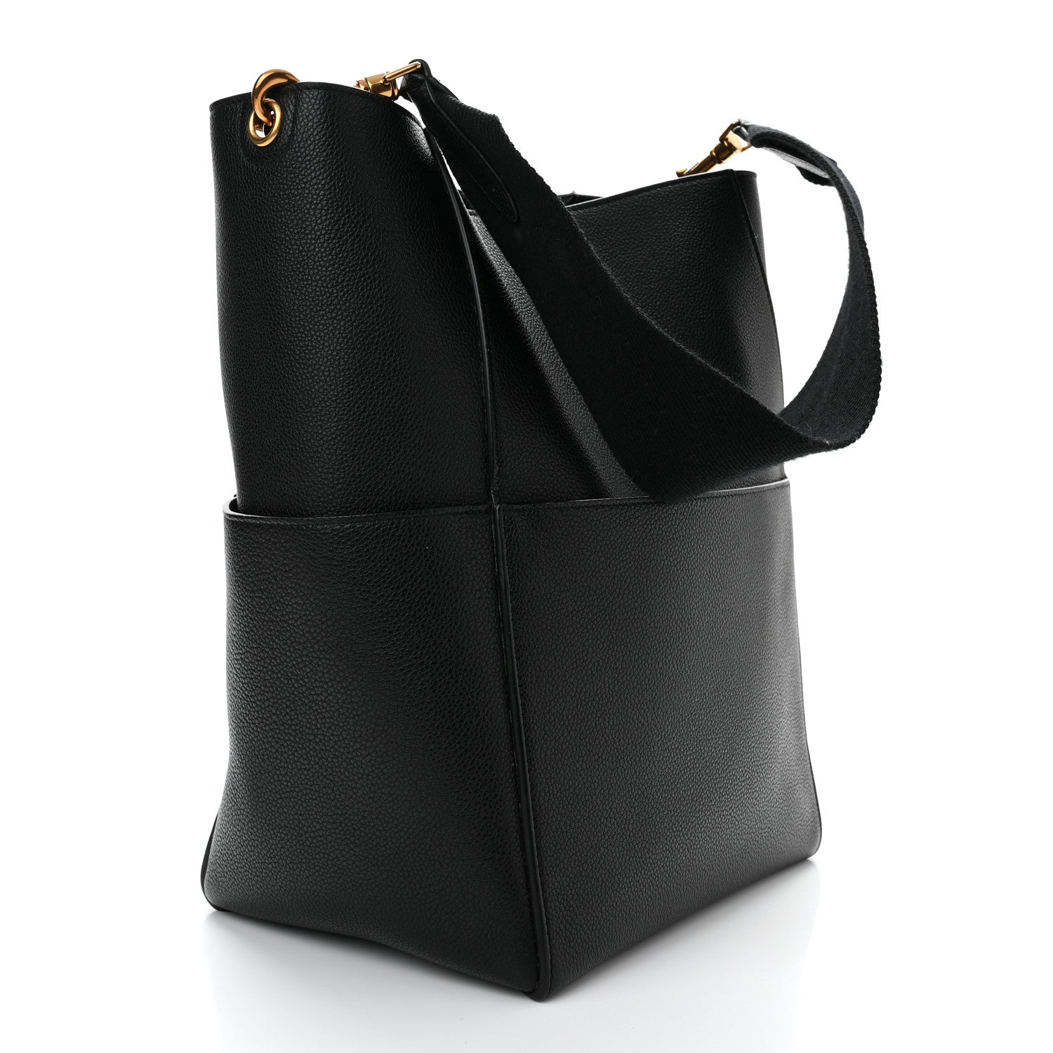 Celine Soft Grained Calfskin Sangle Bucket Bag Black 3 of 11