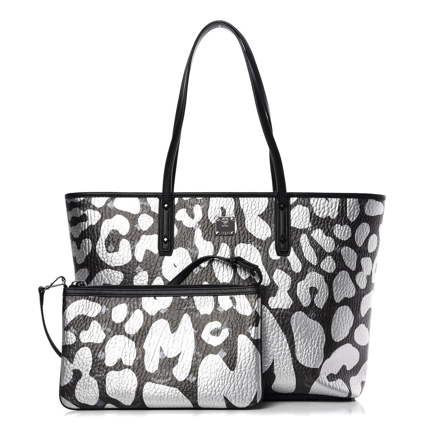 Visetos Metallic Leopard Print Medium Anya Shopper Tote Black