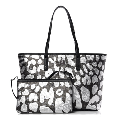 MCM Visetos Metallic Leopard Print Medium Anya Shopper Tote Black 1 of 8