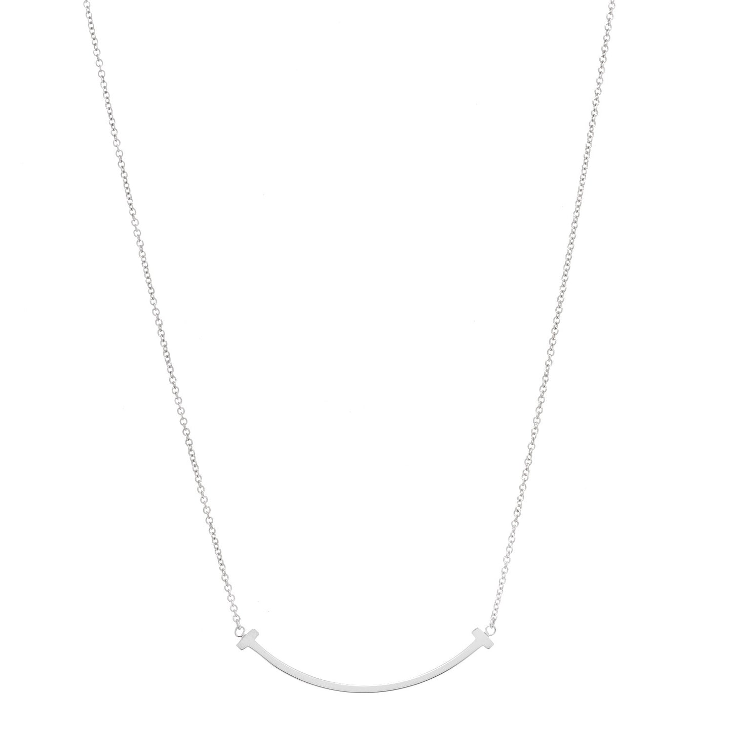 18K White Gold Small T Smile Pendant Necklace