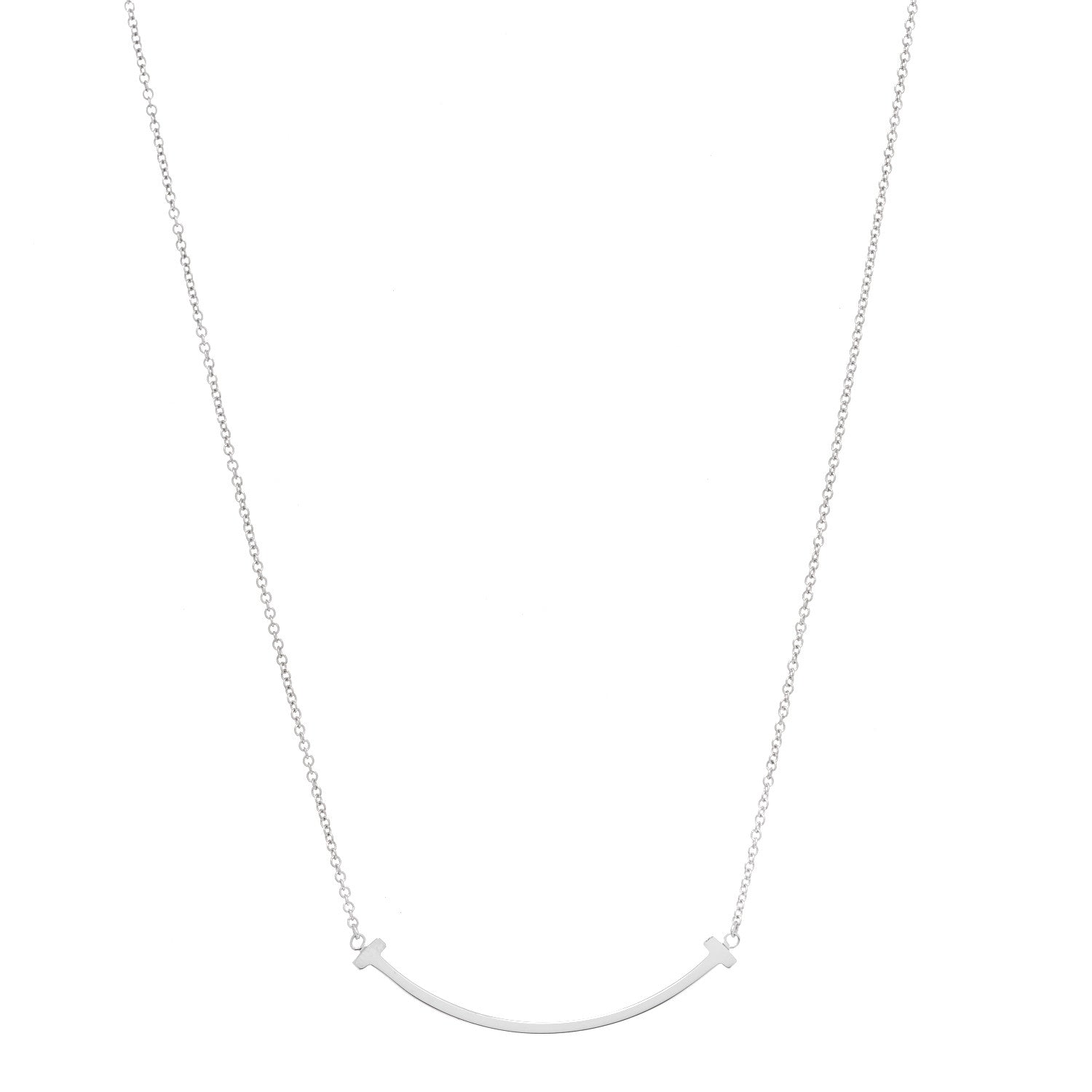 Tiffany 18K White Gold Small T Smile Pendant Necklace 1 of 4