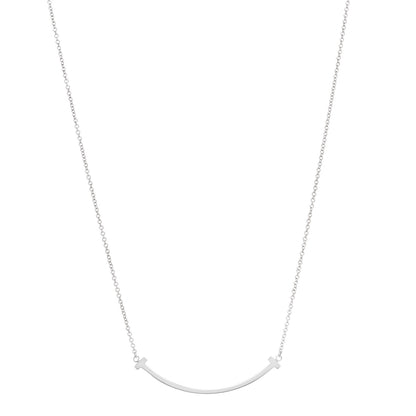 Tiffany 18K White Gold Small T Smile Pendant Necklace 1 of 4