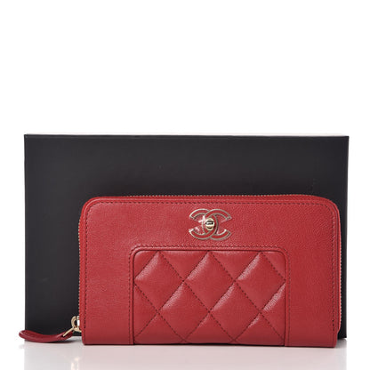 Chanel Sheepskin Quilted Mademoiselle Vintage Zip Around Wallet Red 9 of 9