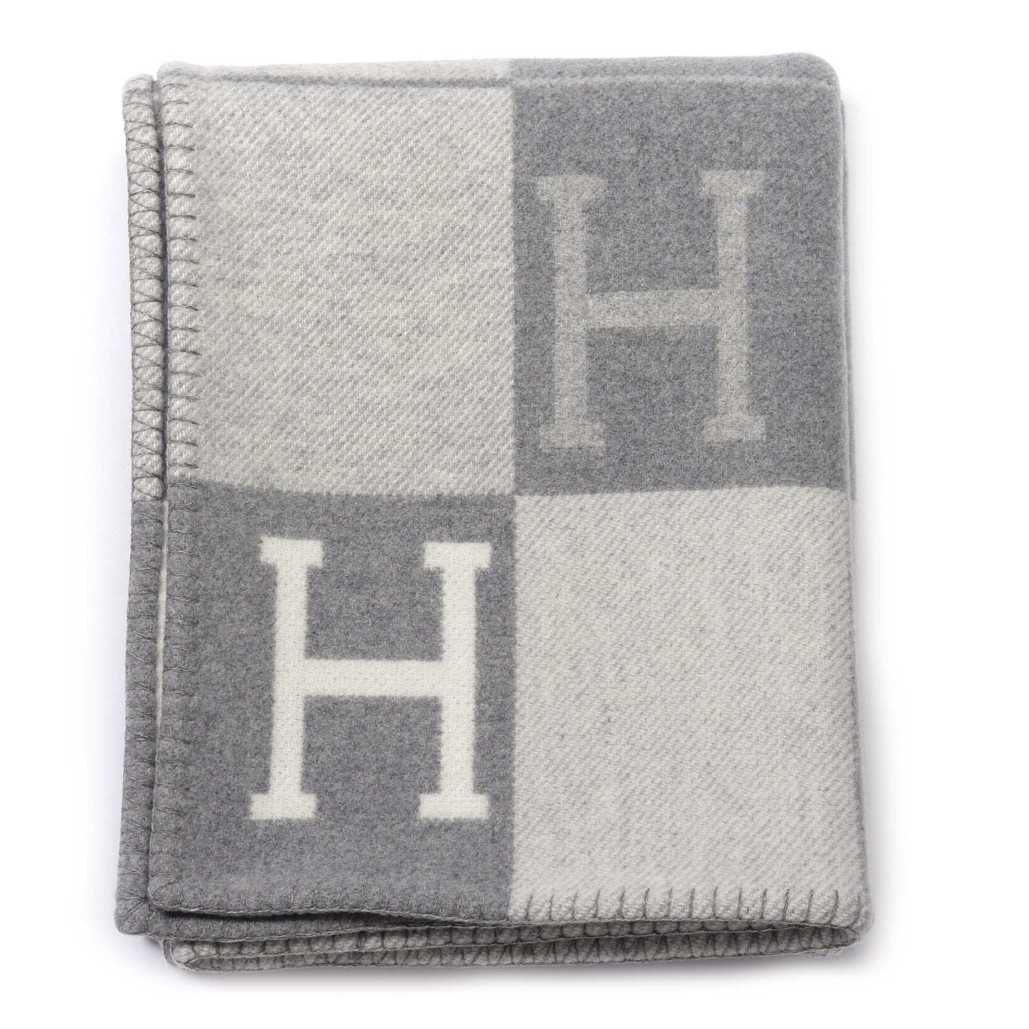 Hermes Wool Cashmere Avalon III Blanket Ecru Gris Clair 1 of 3