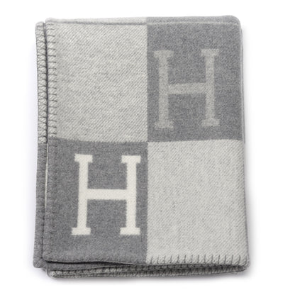 Hermes Wool Cashmere Avalon III Blanket Ecru Gris Clair 1 of 3