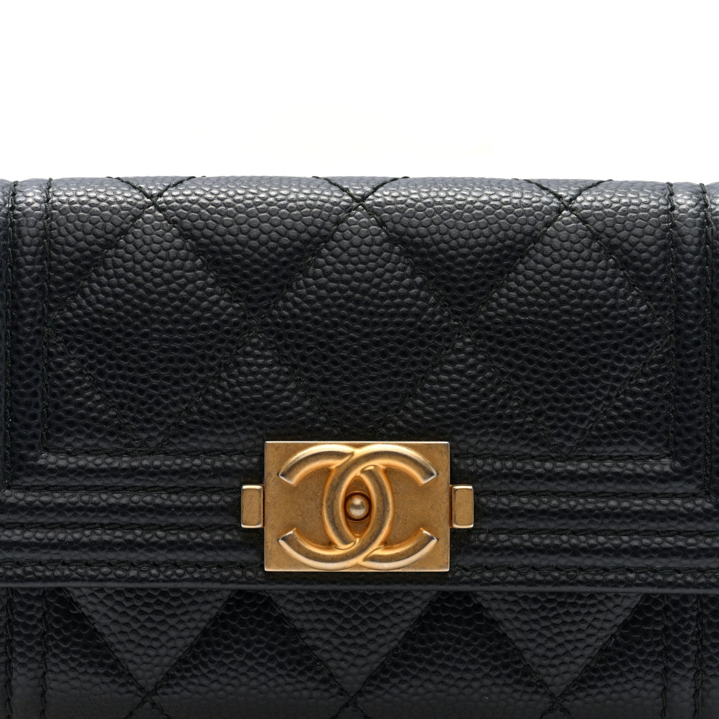 Caviar Quilted Boy Flap Card Holder Black