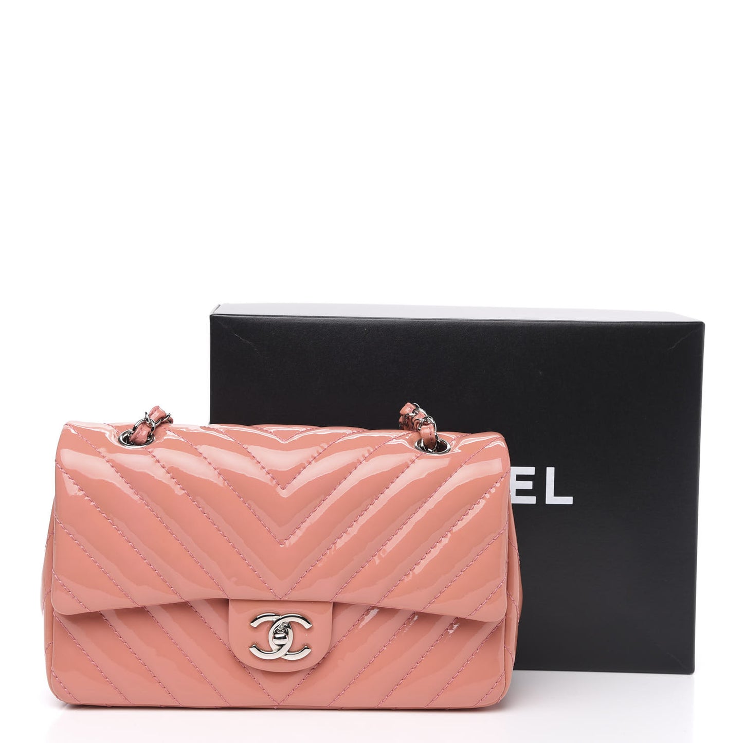 Patent Chevron Quilted Medium Single Flap Pink